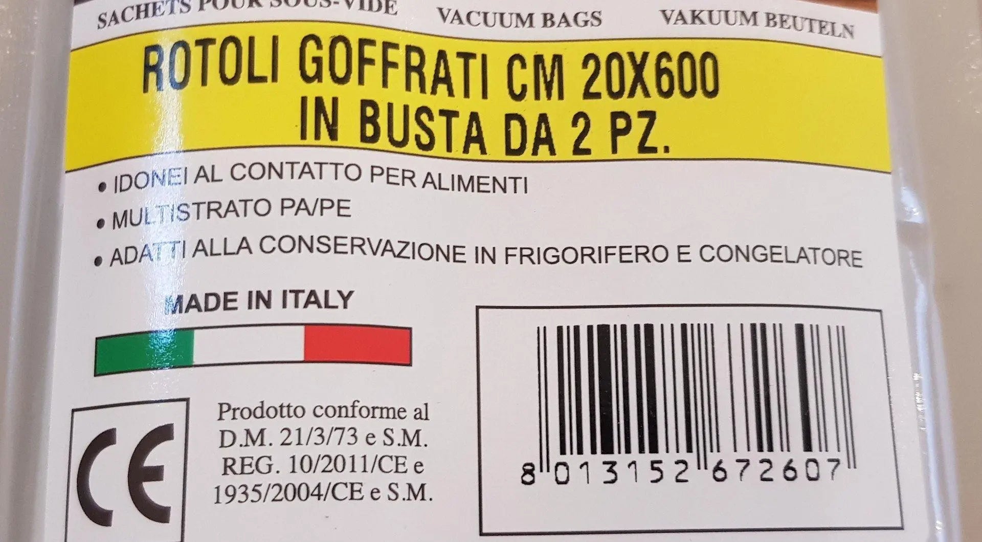 Busta con 2 rotoli 20x600 cm goffrati 3 strati per sottovuoto Reber REBER