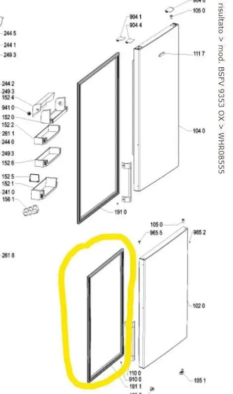 Guarnizione porta feezer per frigorifero BSFV 9353 OX WHIRLPOOL